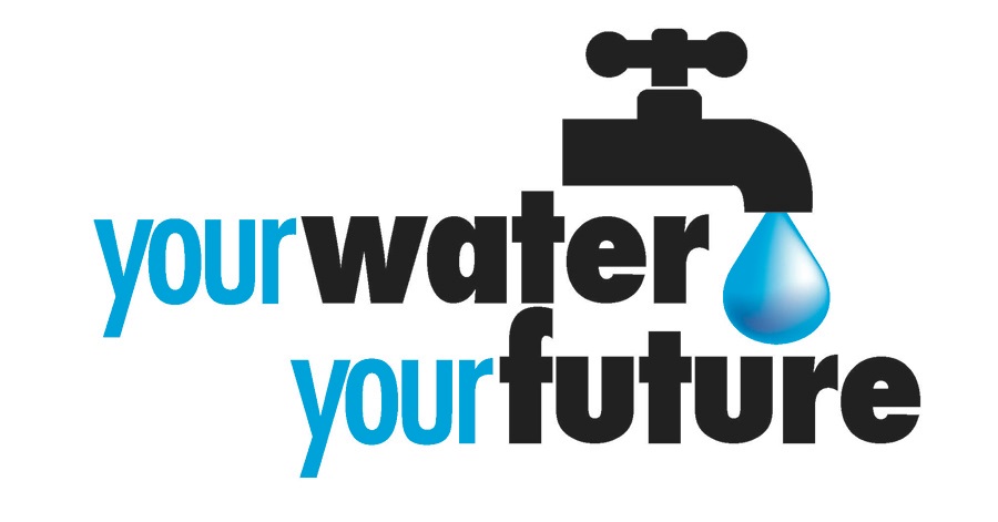 A faucet with a water droplet coming out the spigot with the words "Your Water Your Future"